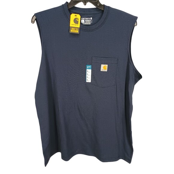 Carhartt Mens Sleeveless Pocket T-Shirt XL Navy Cotton Blend - Picture 1 of 7